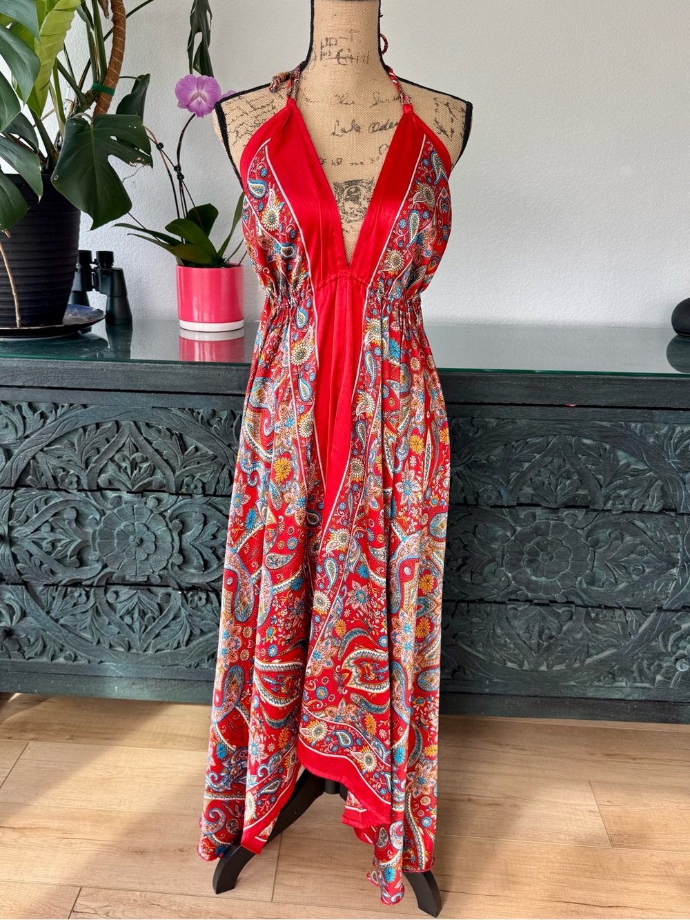 EARTHBOUND Red Paisley V-Neck Maxi Dress